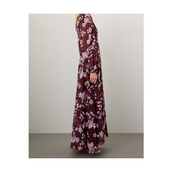 Mac Duggal Floral Chiffon Bishop Sleeves Gown Dress Burgundy Size 0 NWT - Picture 5 of 13